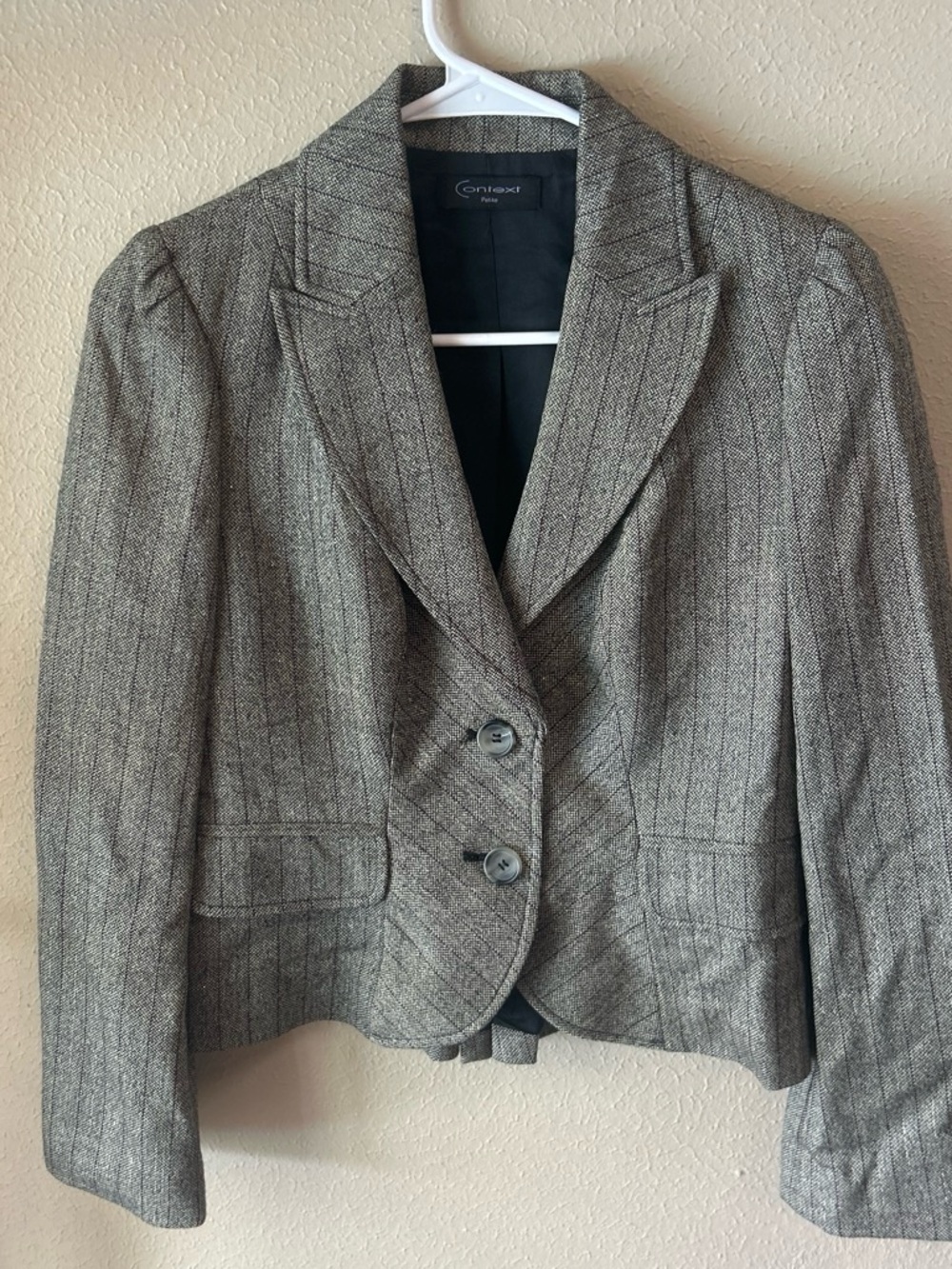 Context Women's Wool Blend Gray Pinstripe Tweed Blazer Size 6P